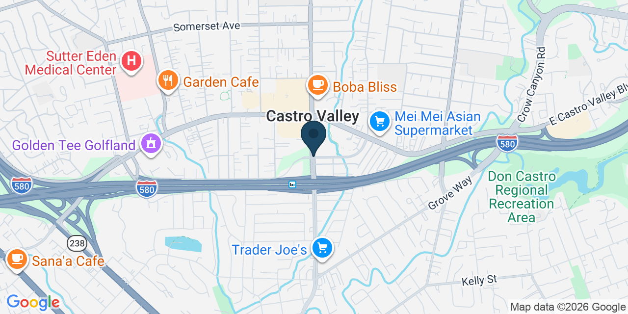 Map showing Castro Valley, Alameda County, CA