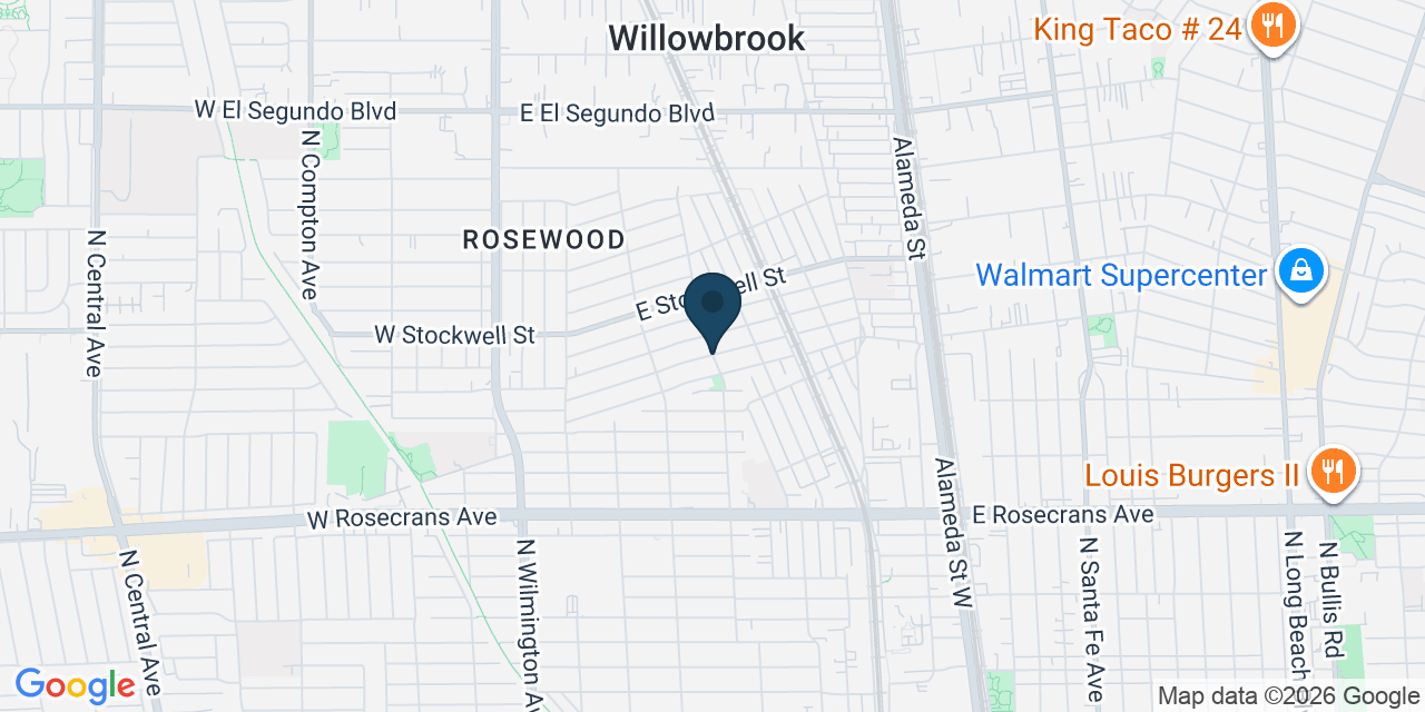 Map showing Willowbrook, Los Angeles County, CA