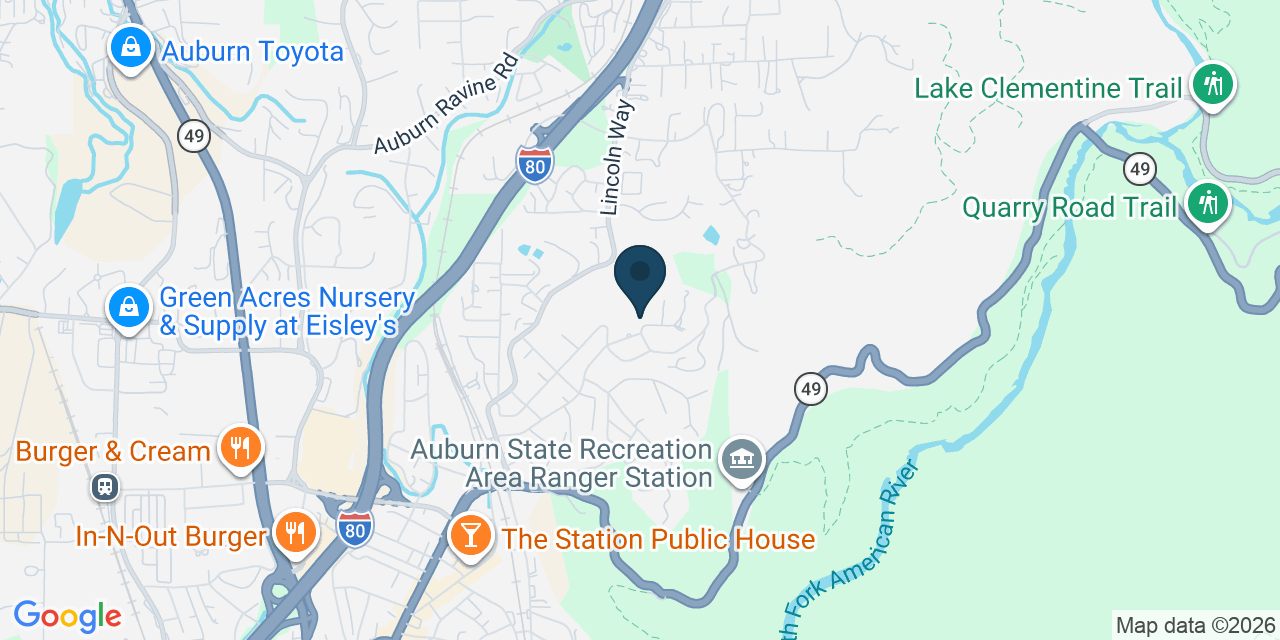 Map showing Auburn, Placer County, CA