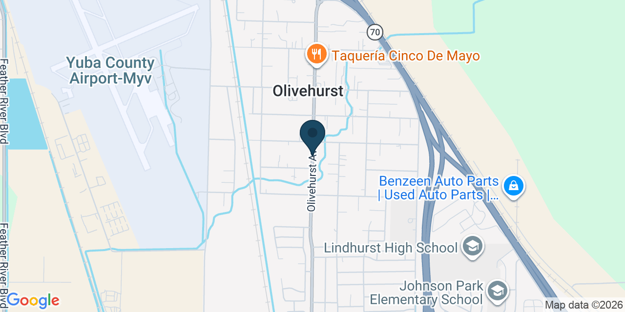 Map showing Olivehurst, Yuba County, CA
