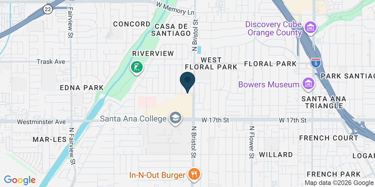 Map showing Santa Ana, Orange County, CA