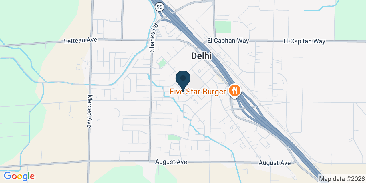 Map showing Delhi, Merced County, CA