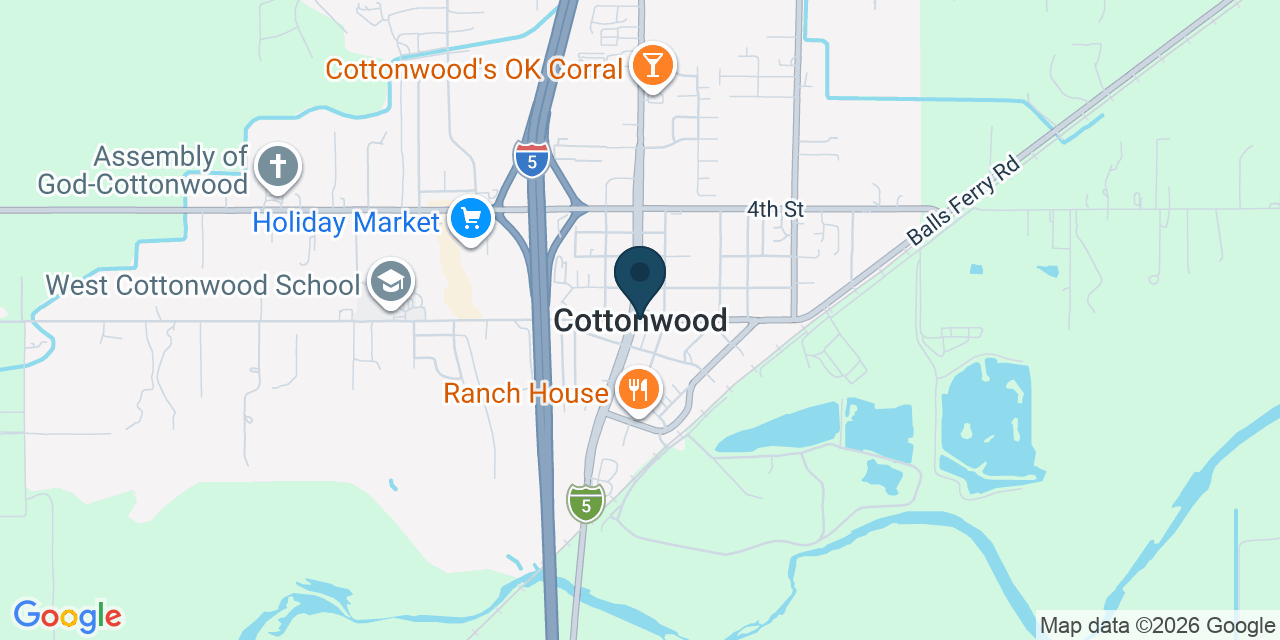 Map showing Cottonwood, Shasta County, CA