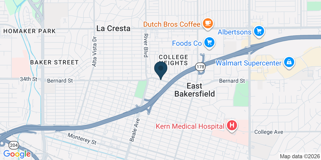 Map showing Bakersfield, Kern County, CA
