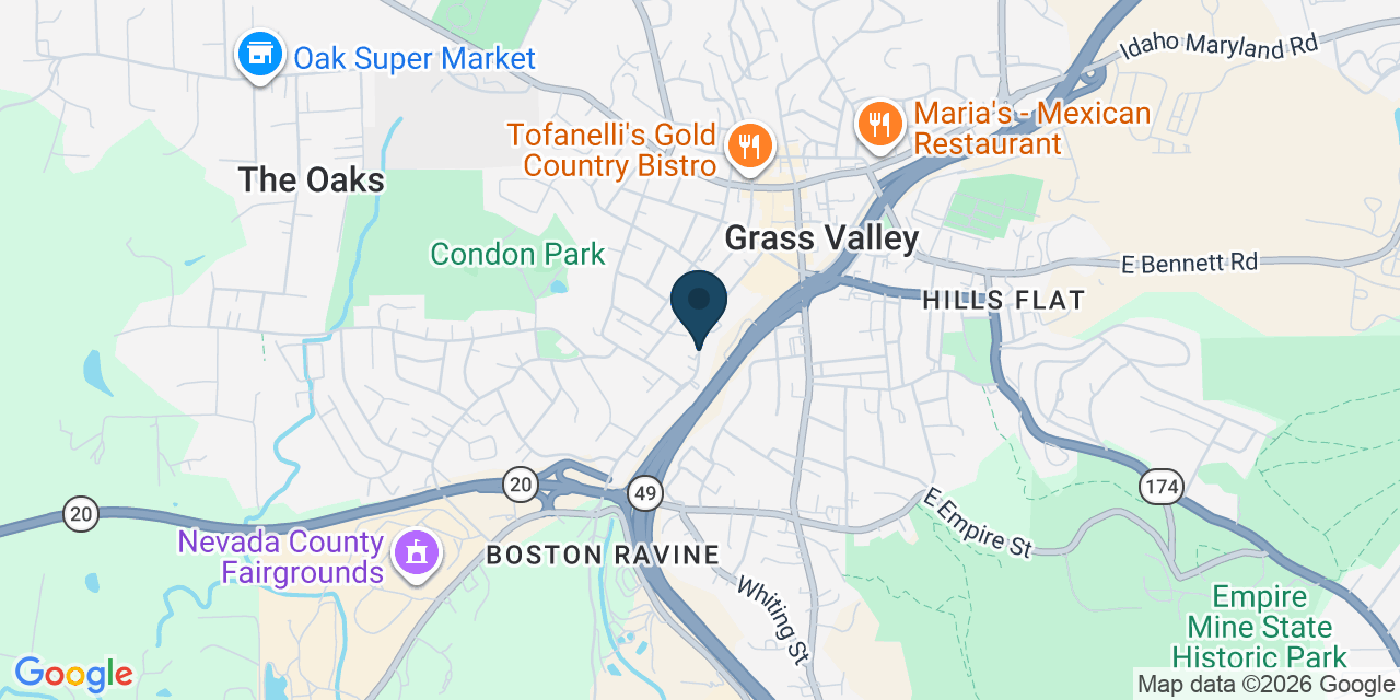 Map showing Grass Valley, Nevada County, CA