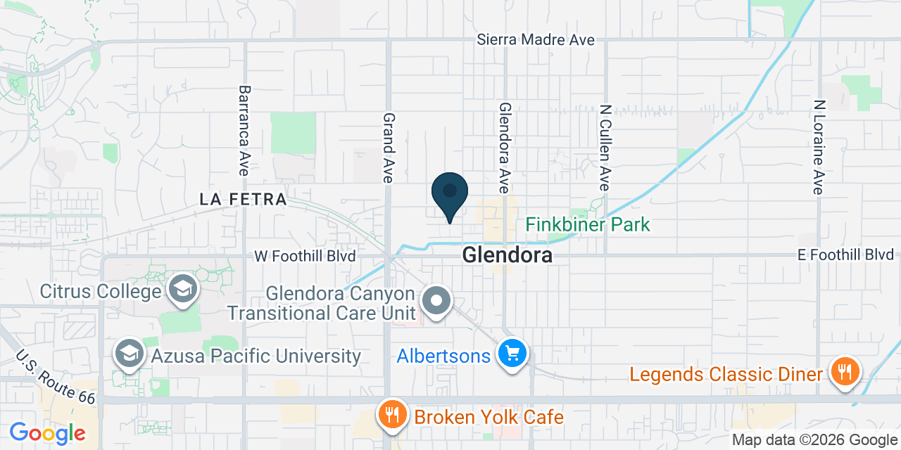 Map showing Glendora, Los Angeles County, CA
