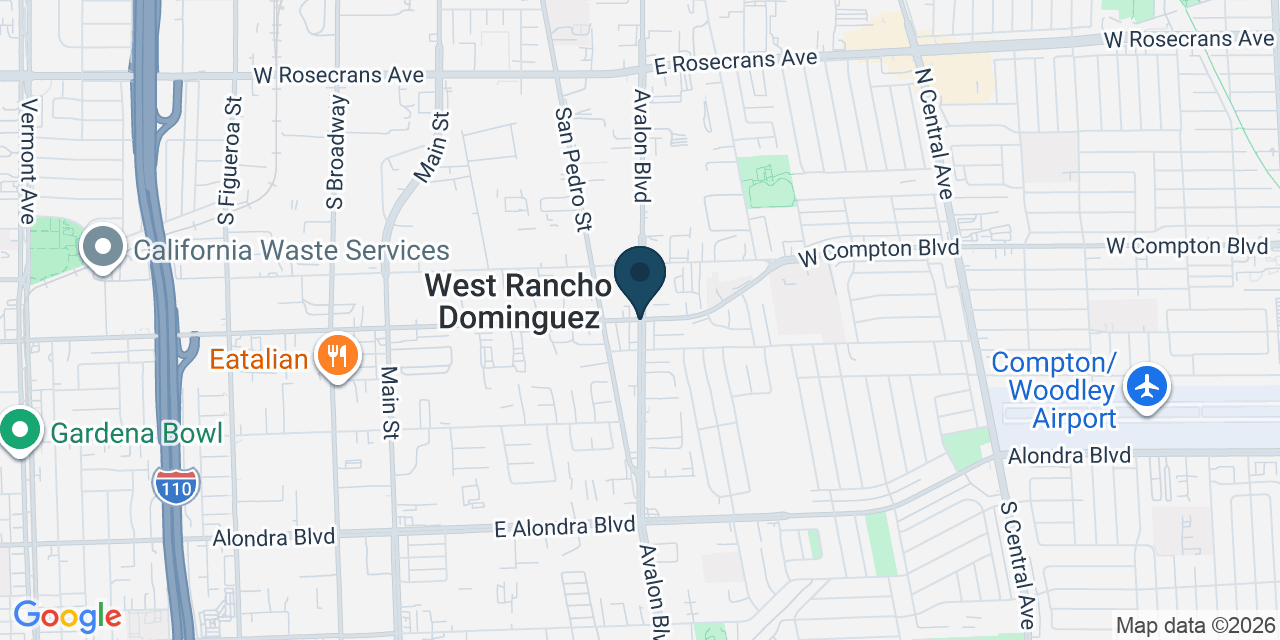 Map showing West Rancho Dominguez, Los Angeles County, CA