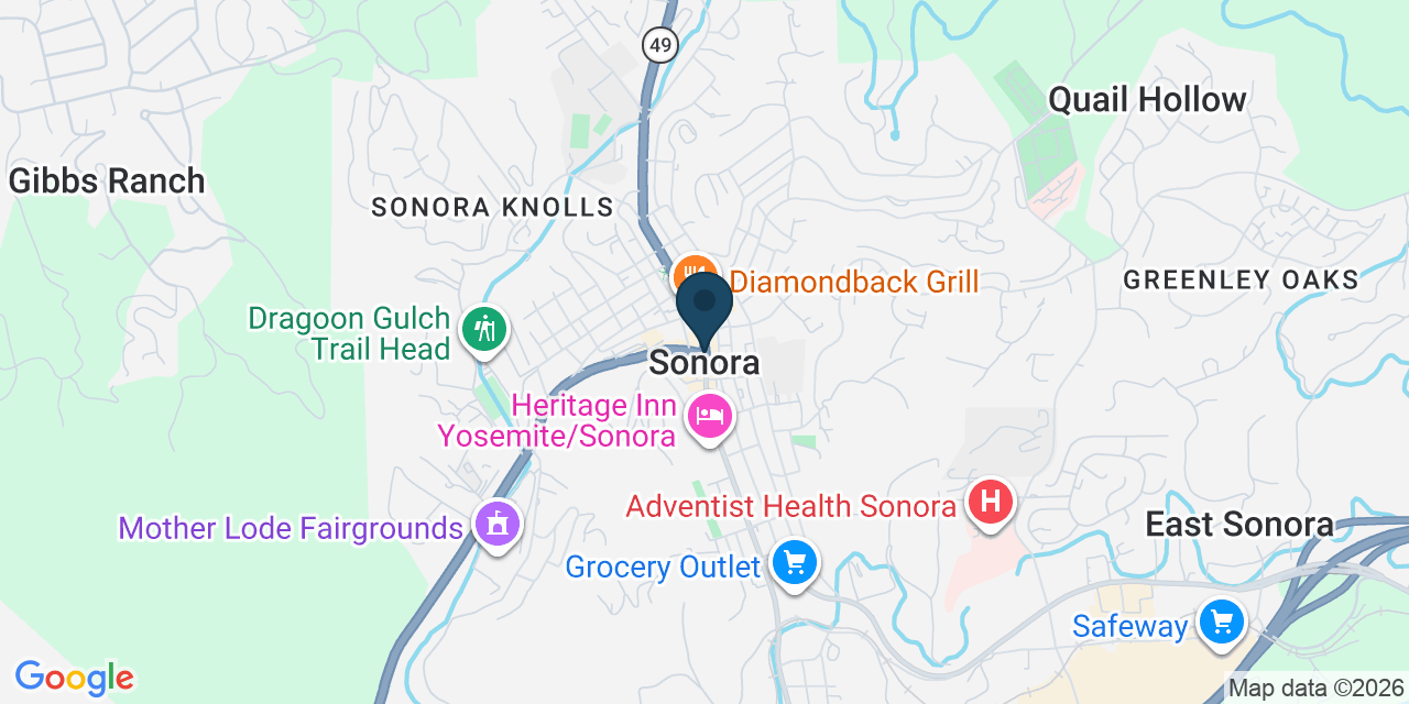 Map showing Sonora, Tuolumne County, CA