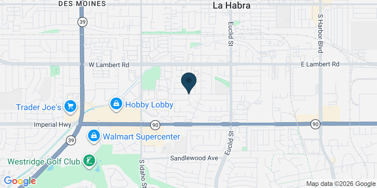 Map showing La Habra, Orange County, CA