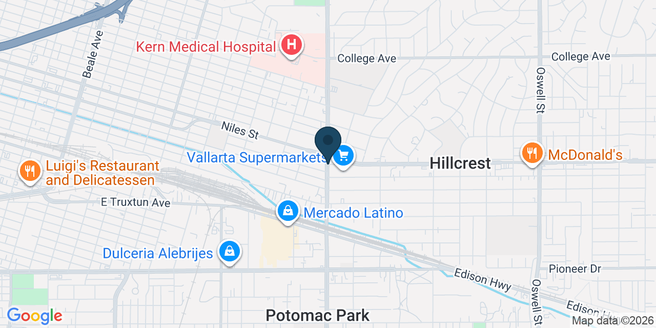 Map showing Hillcrest, Kern County, CA