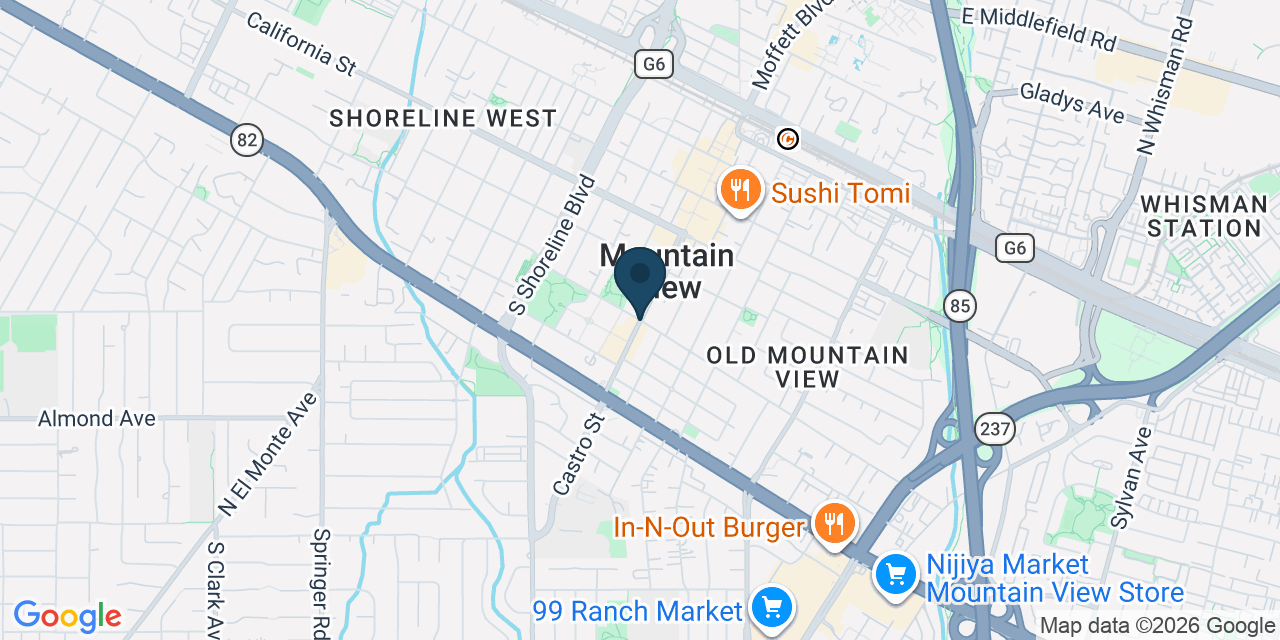 Map showing Mountain View, Santa Clara County, CA