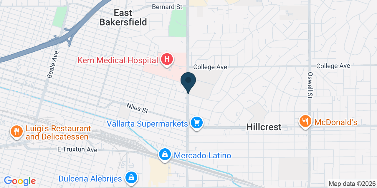 Map showing Hillcrest, Kern County, CA