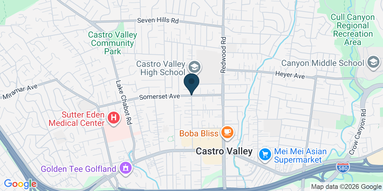 Map showing Castro Valley, Alameda County, CA