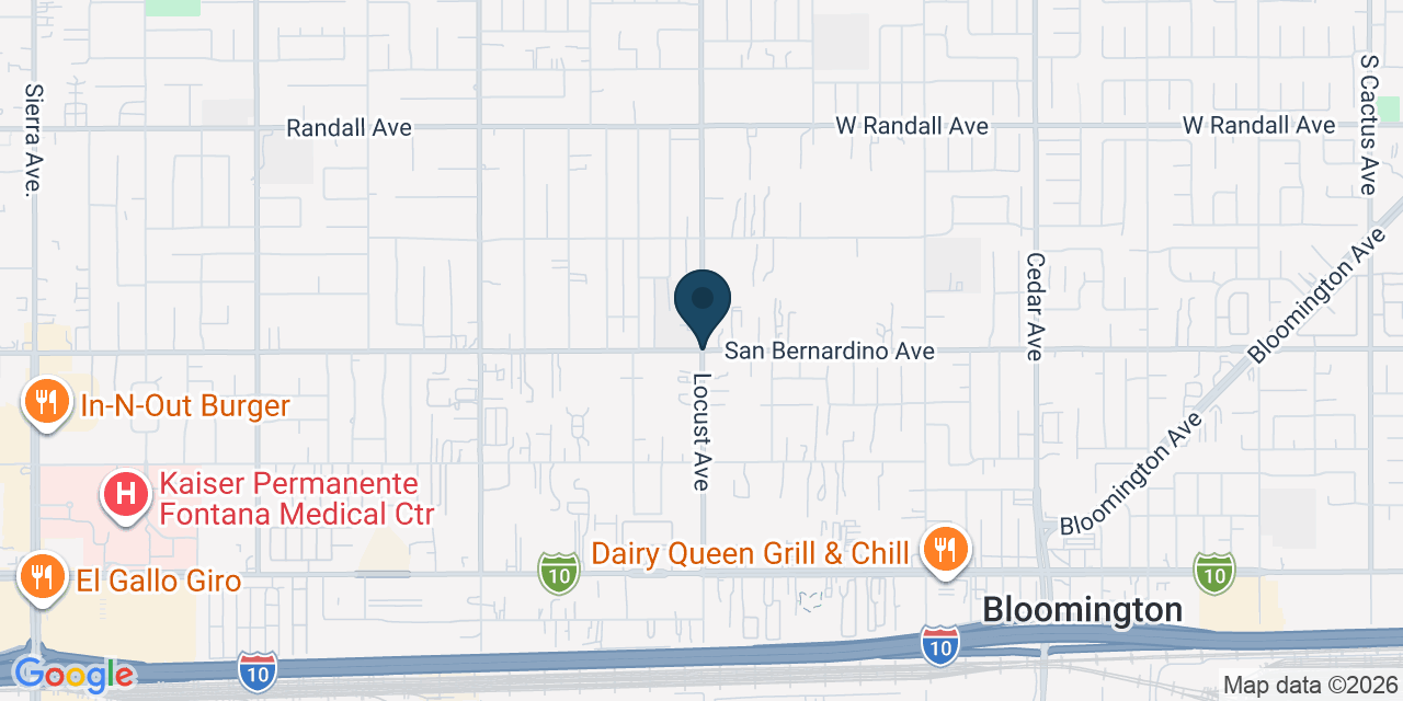 Map showing Bloomington, San Bernardino County, CA