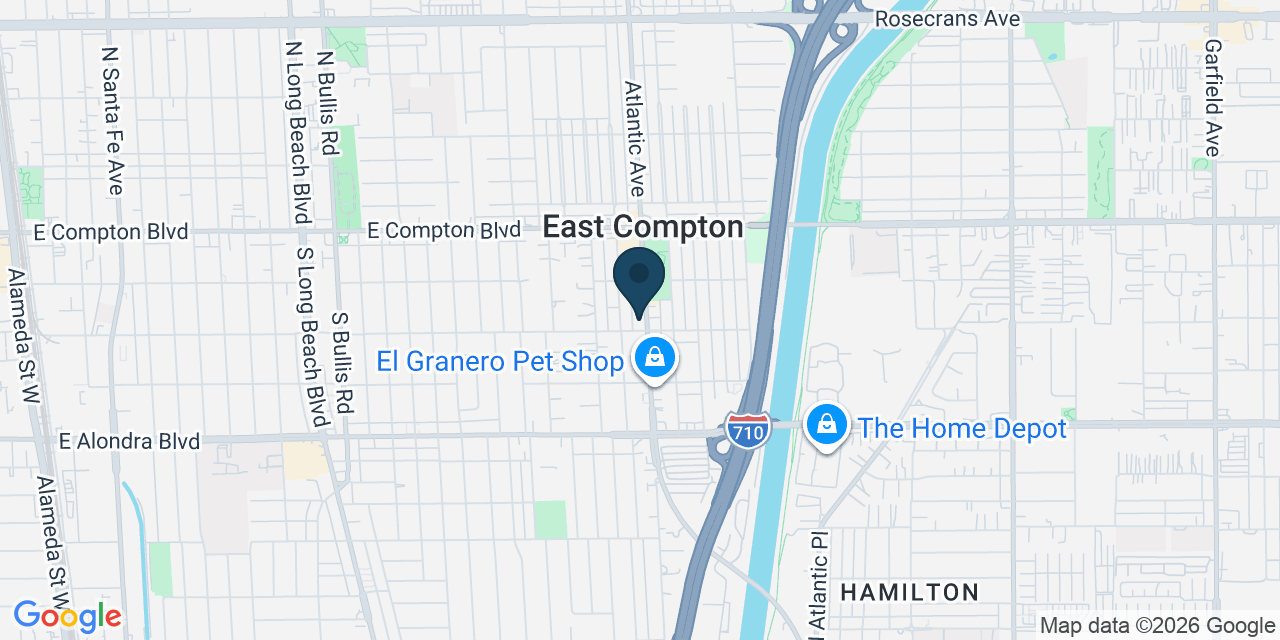 Map showing East Compton, Los Angeles County, CA