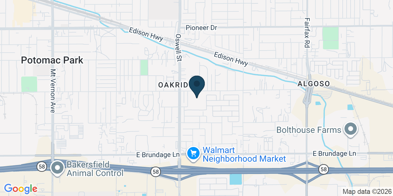 Map showing Bakersfield, Kern County, CA