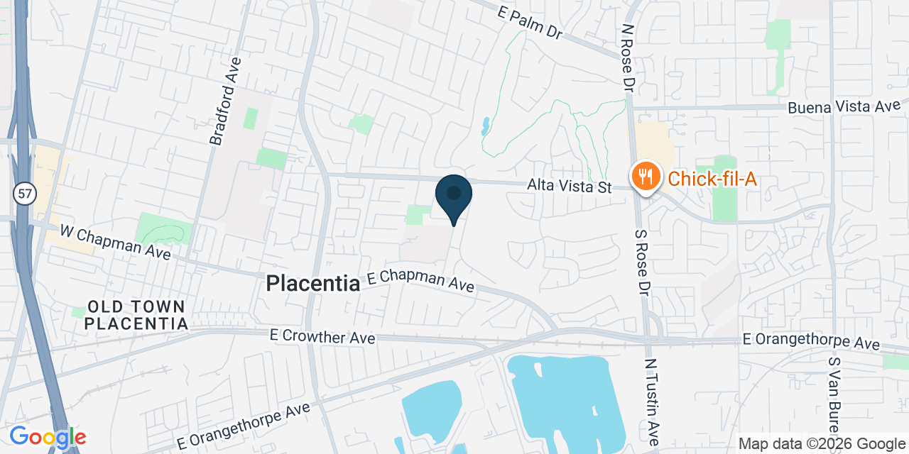 Map showing Placentia, Orange County, CA