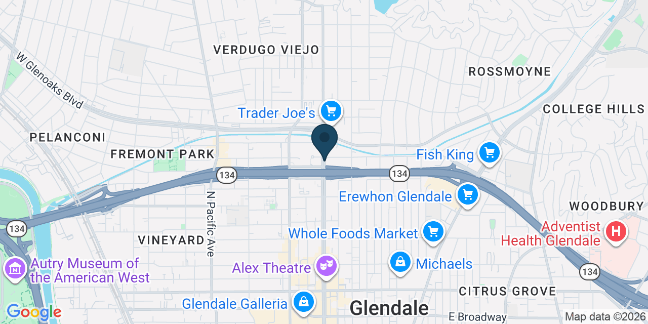 Map showing Glendale, Los Angeles County, CA
