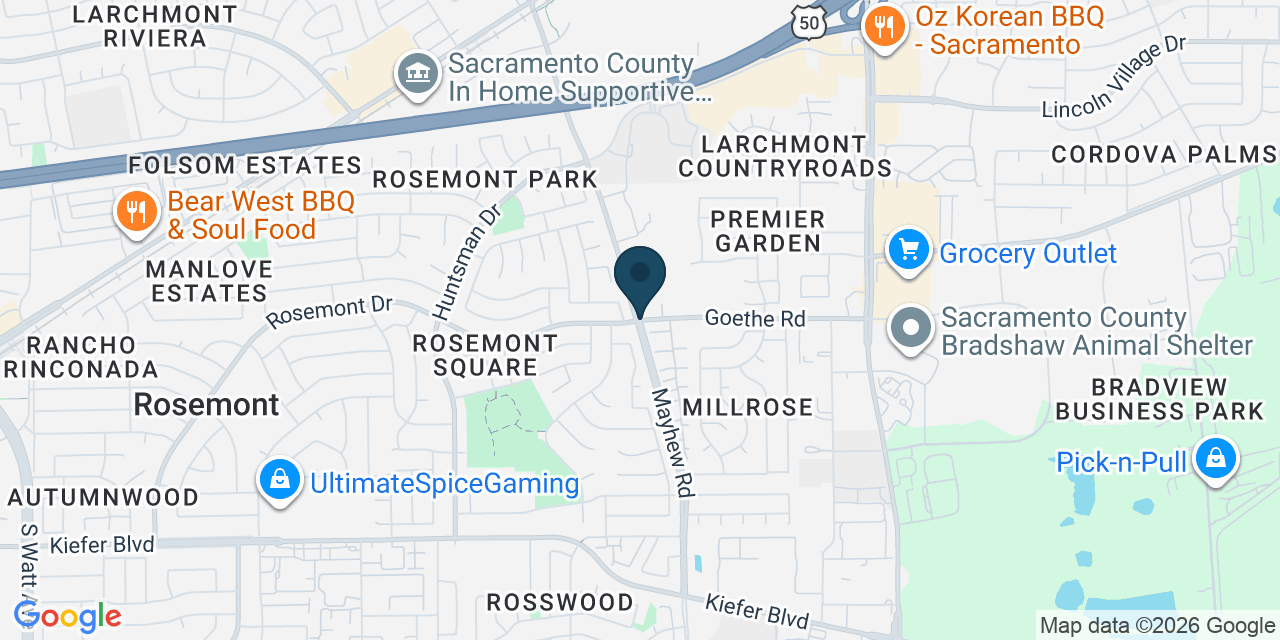 Map showing Rosemont, Sacramento County, CA
