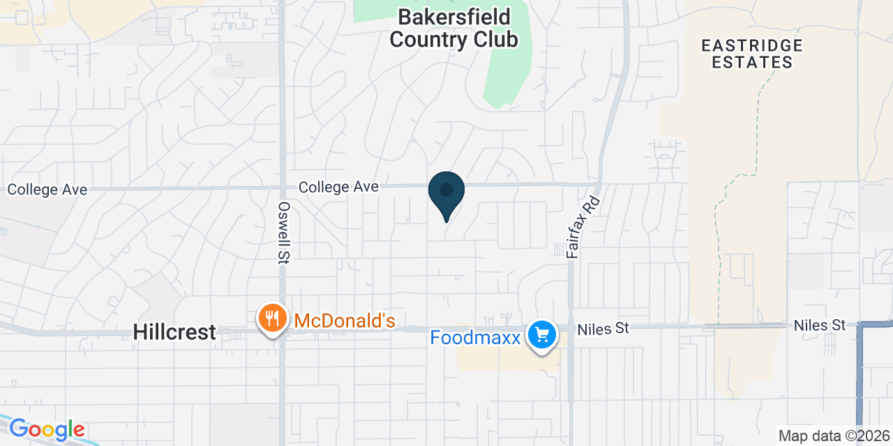 Map showing Bakersfield, Kern County, CA