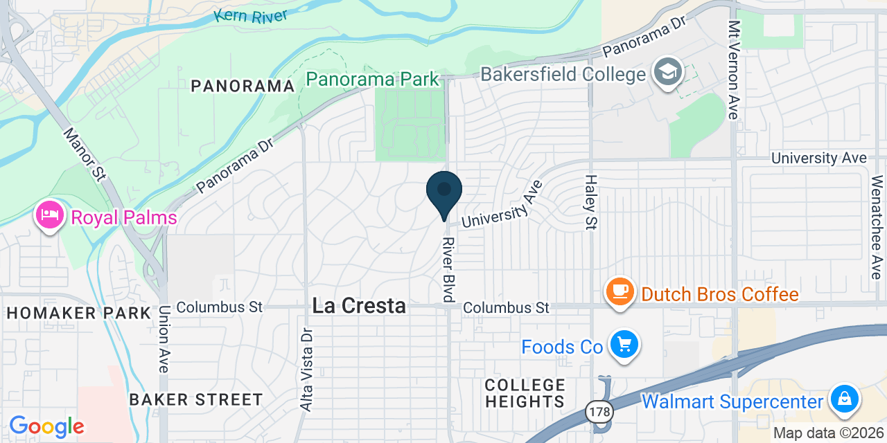 Map showing Bakersfield, Kern County, CA