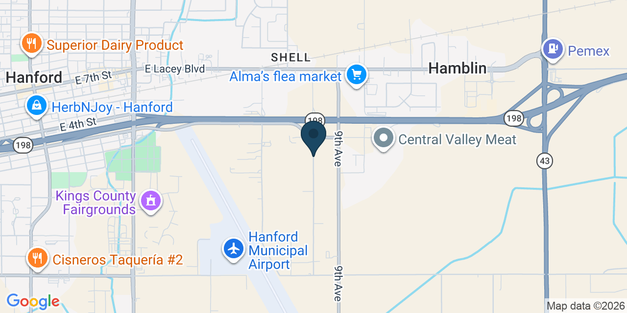 Map showing Hanford, Kings County, CA