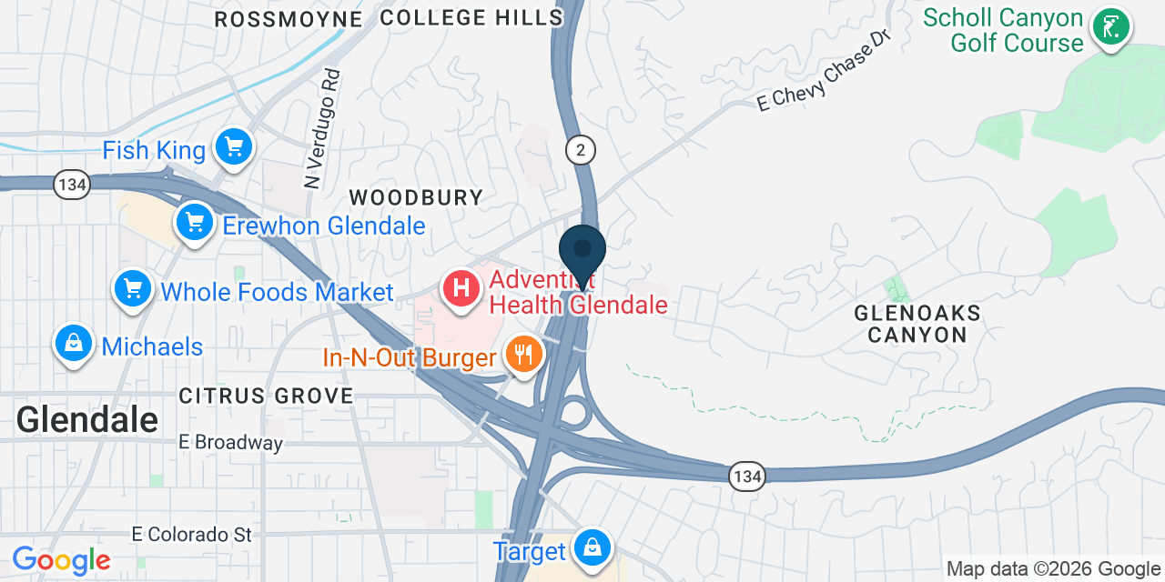 Map showing Glendale, Los Angeles County, CA