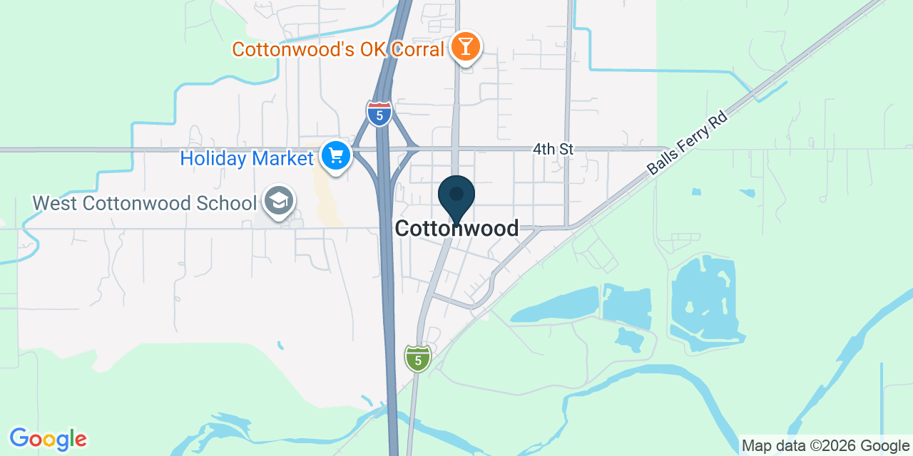 Map showing Cottonwood, Shasta County, CA