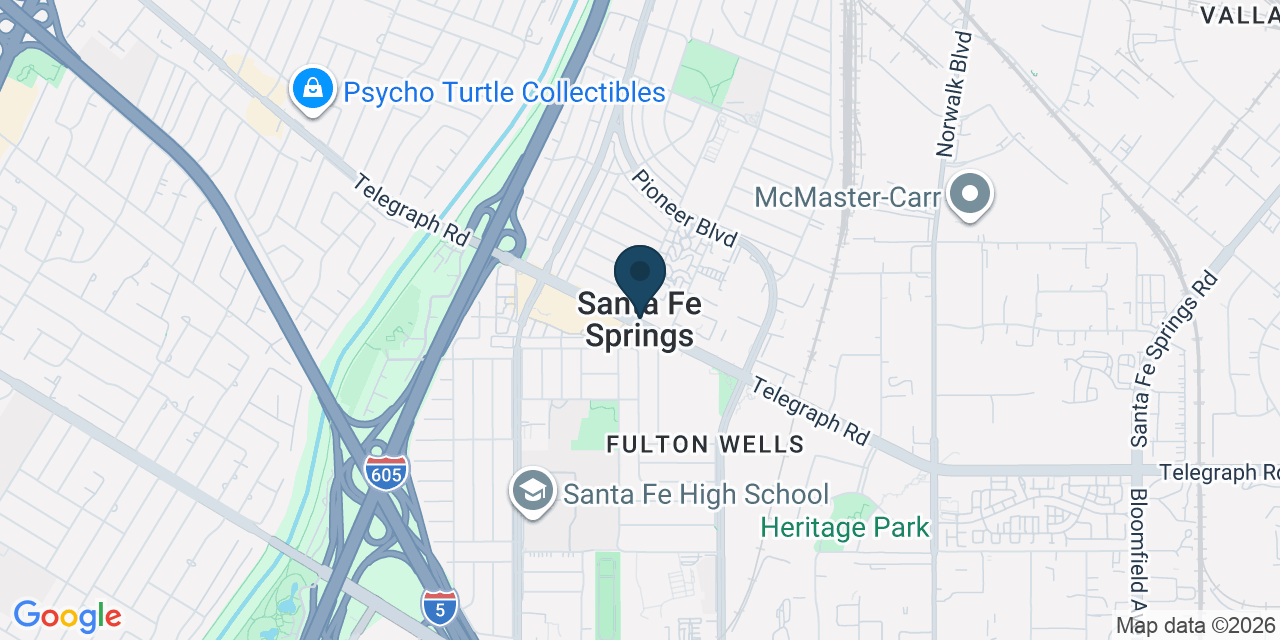 Map showing Santa Fe Springs, Los Angeles County, CA