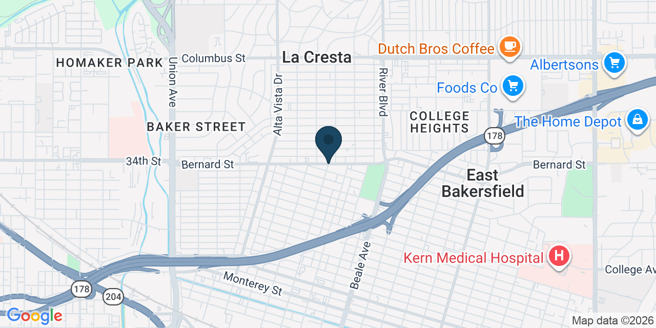 Map showing Bakersfield, Kern County, CA