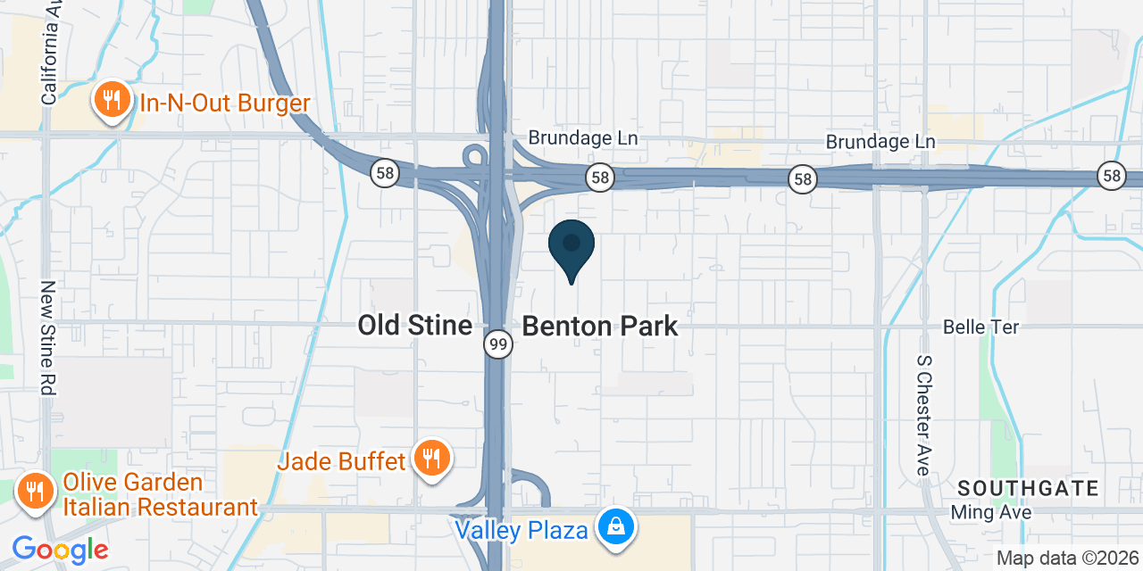 Map showing Bakersfield, Kern County, CA