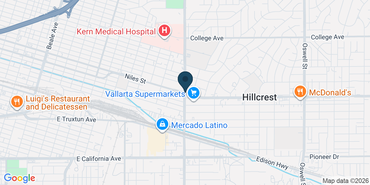 Map showing Hillcrest, Kern County, CA