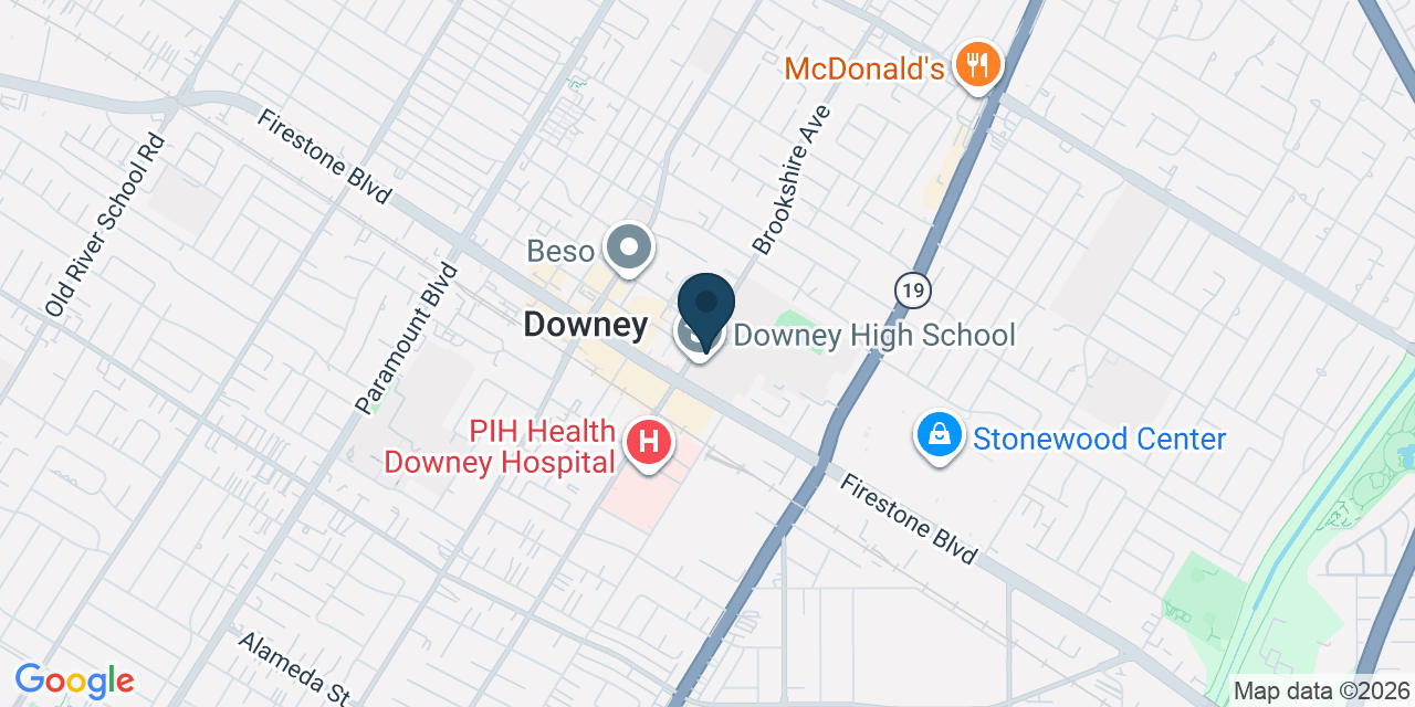 Map showing Downey, Los Angeles County, CA