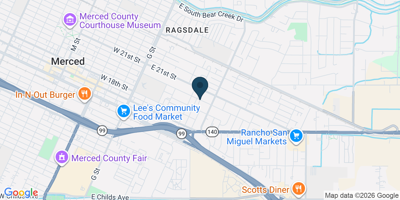Map showing Merced, Merced County, CA