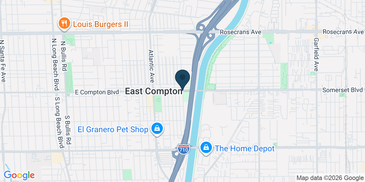 Map showing East Compton, Los Angeles County, CA