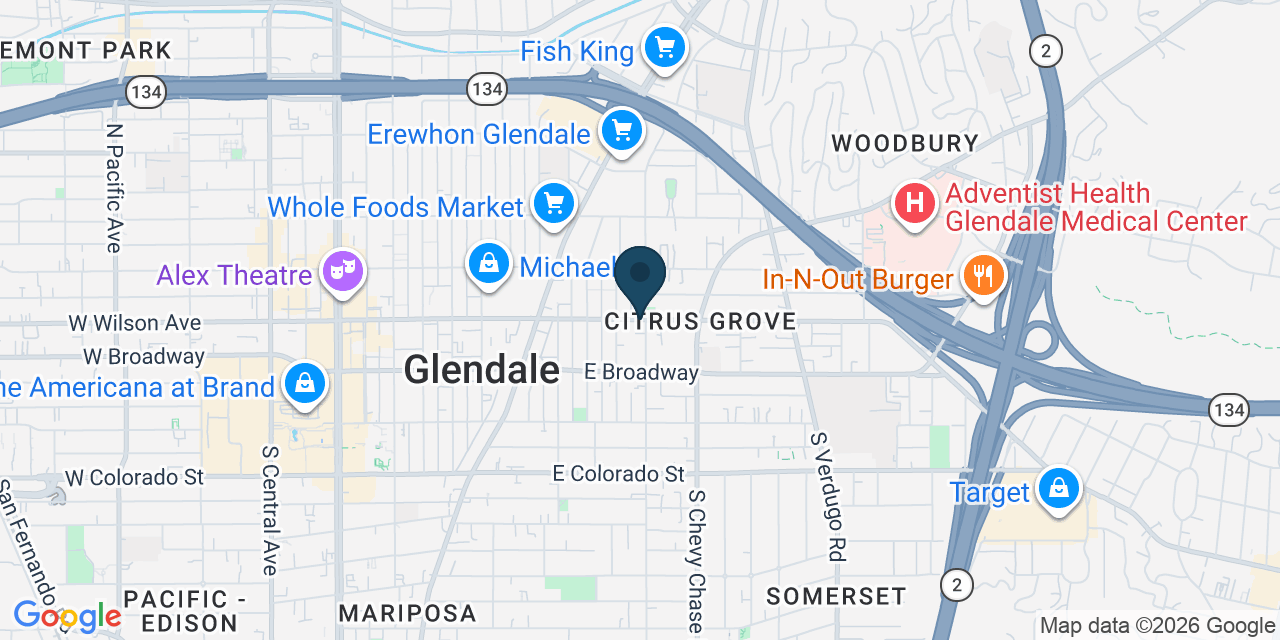 Map showing Glendale, Los Angeles County, CA