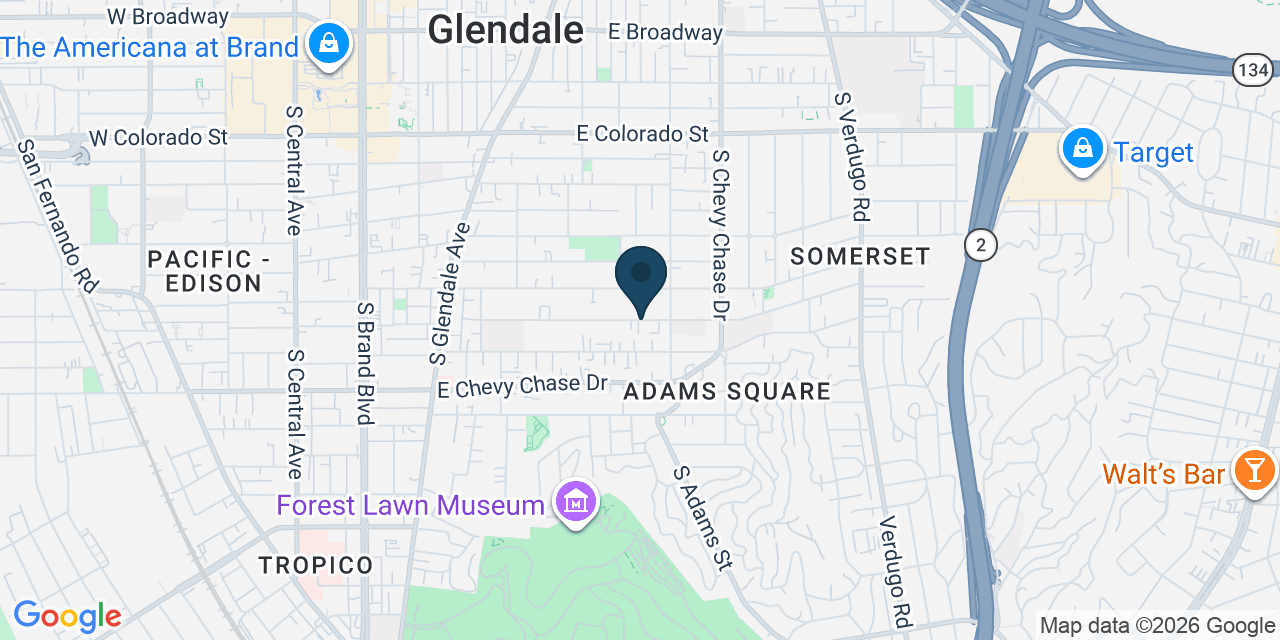 Map showing Glendale, Los Angeles County, CA