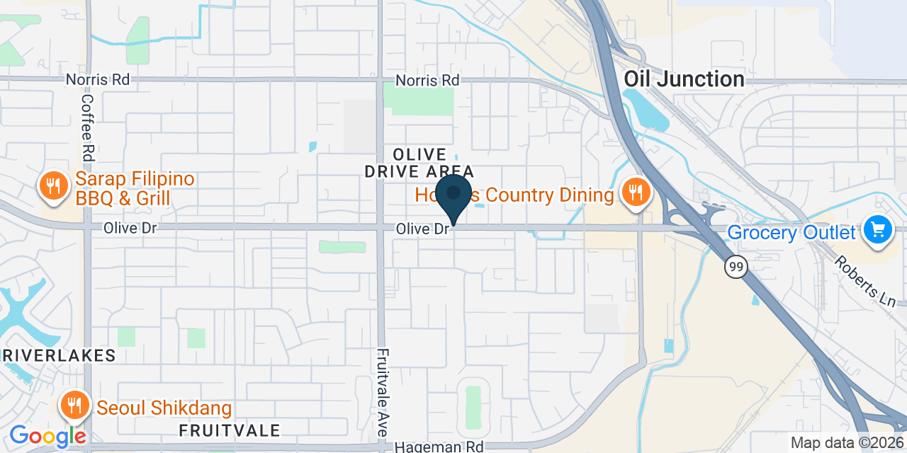 Map showing Olive Drive area, Kern County, CA