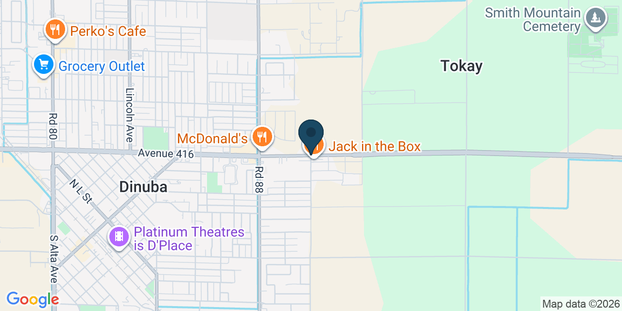 Map showing Dinuba, Tulare County, CA