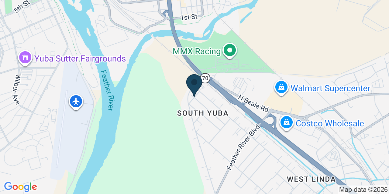 Map showing Olivehurst, Yuba County, CA