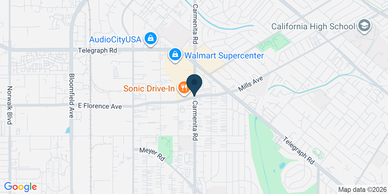 Map showing Santa Fe Springs, Los Angeles County, CA