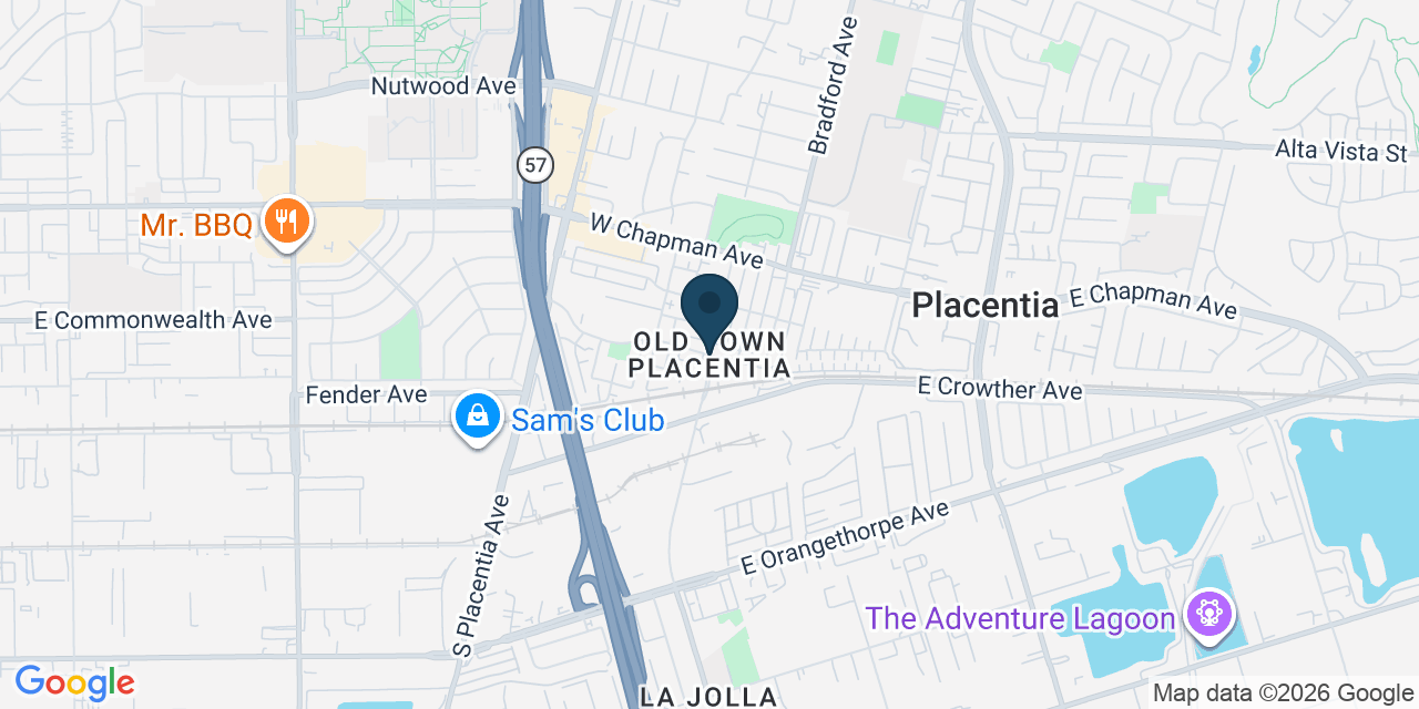 Map showing Placentia, Orange County, CA