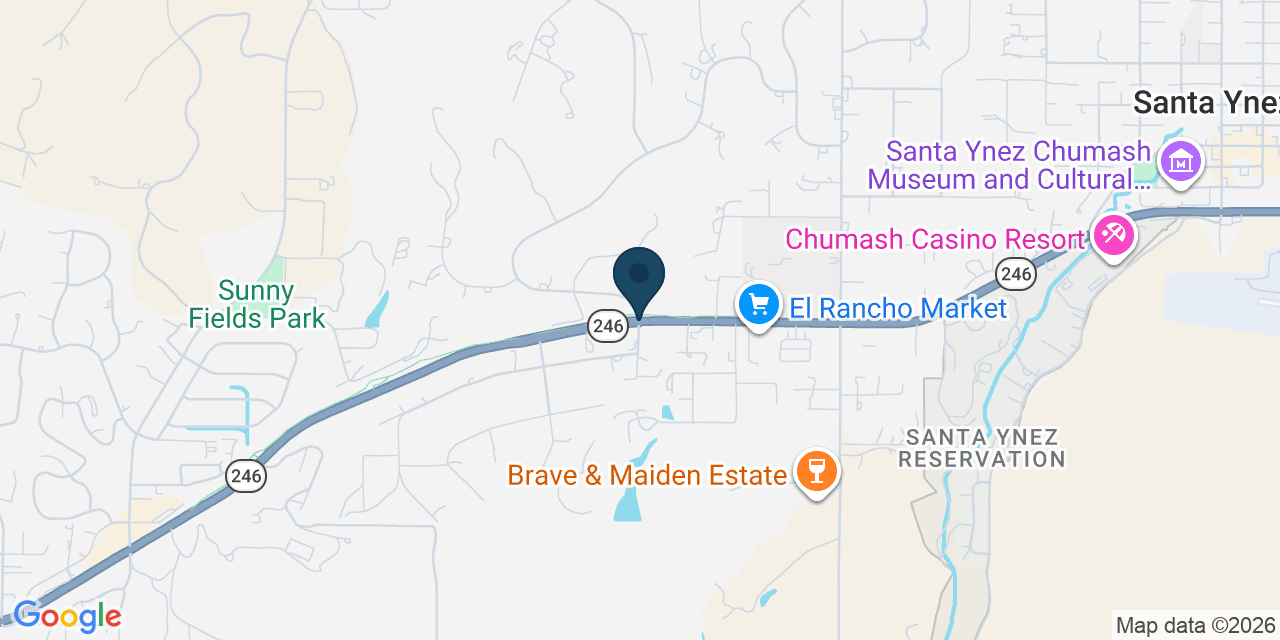 Map showing Santa Ynez, Santa Barbara County, CA