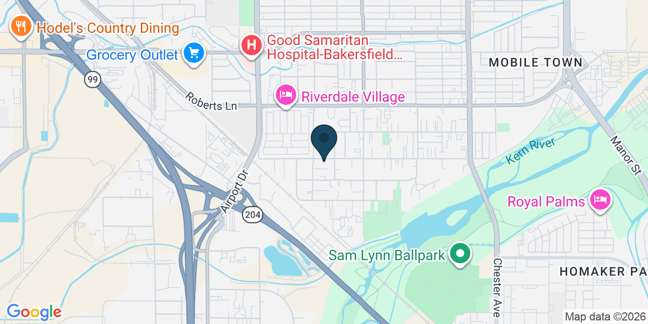 Map showing Bakersfield, Kern County, CA