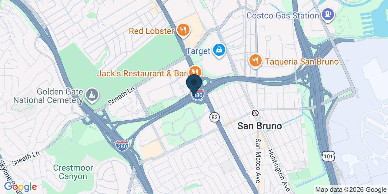 Map showing San Bruno, San Mateo County, CA
