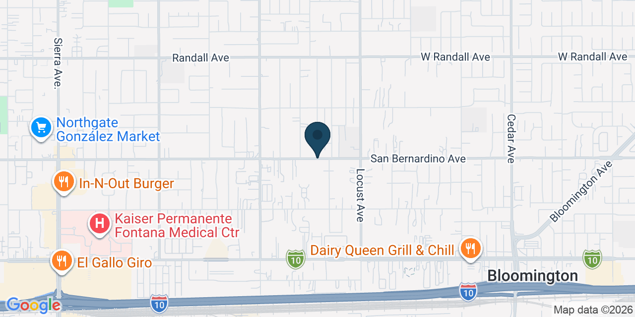 Map showing Bloomington, San Bernardino County, CA