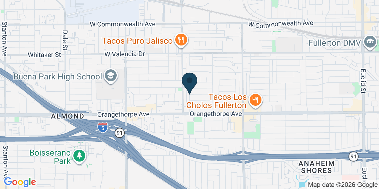 Map showing Fullerton, Orange County, CA