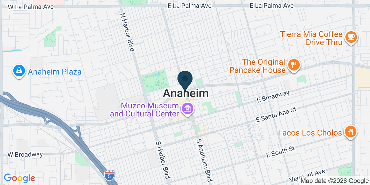 Map showing Anaheim, Orange County, CA