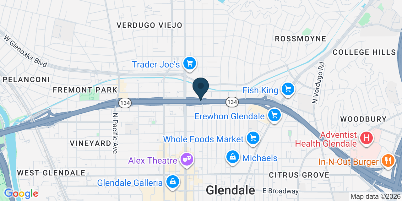 Map showing Glendale, Los Angeles County, CA