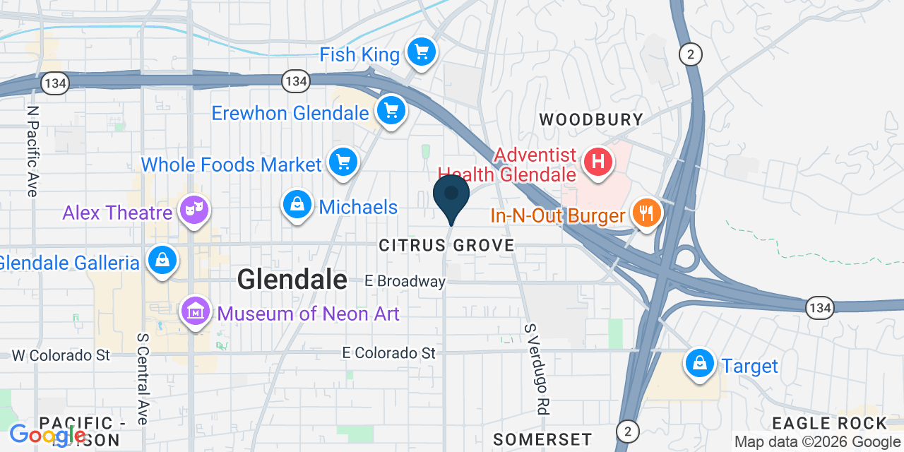 Map showing Glendale, Los Angeles County, CA